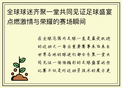 全球球迷齐聚一堂共同见证足球盛宴点燃激情与荣耀的赛场瞬间